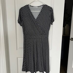 Navy and White Patterned Wrap Dress